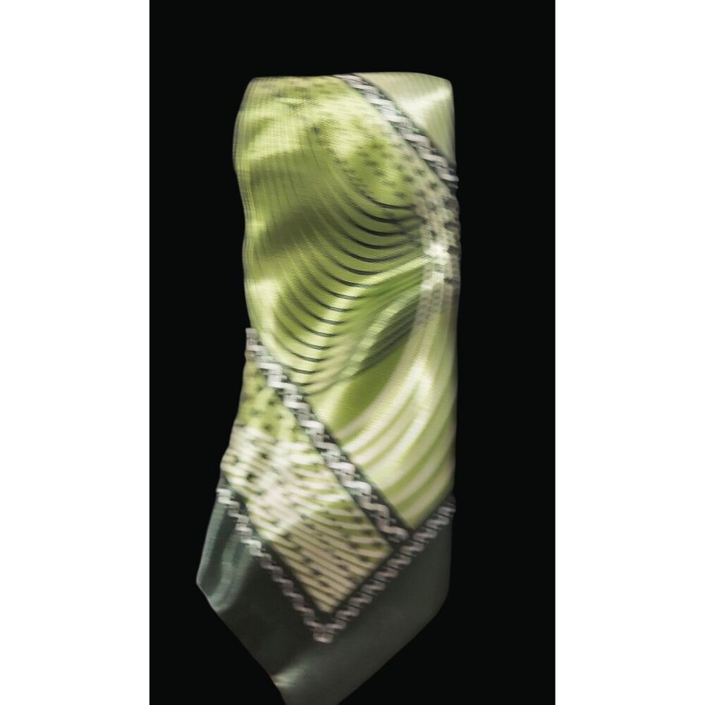 Milano Moda Green & Black Geometric Pattern Silk Tie T01 AE